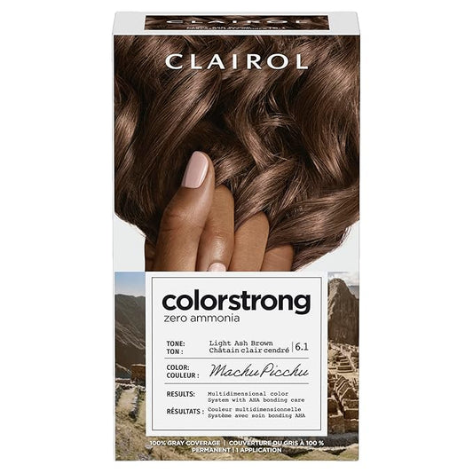 Clairol ColorStrong Permanent Zero Ammonia Hair Dye, 6.1 Light Ash Brown - Machu Picchu Hair Color, Pack of 1