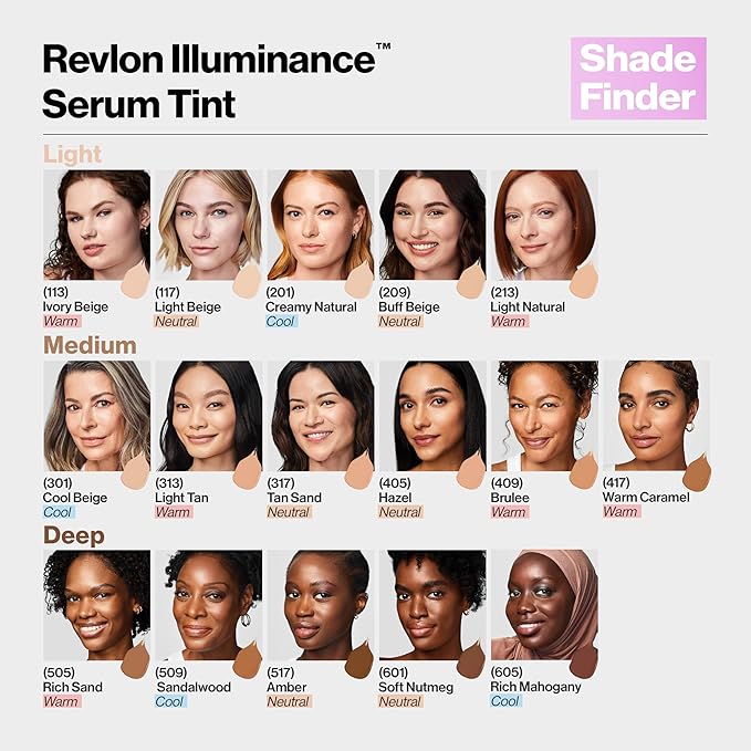 Revlon Illuminance Tinted Serum, Triple Hyaluronic Acid, Evens Out Skin Tone Over Time and Hydrates All Day, SPF 15, 201 Creamy Natural, 0.94 fl oz.