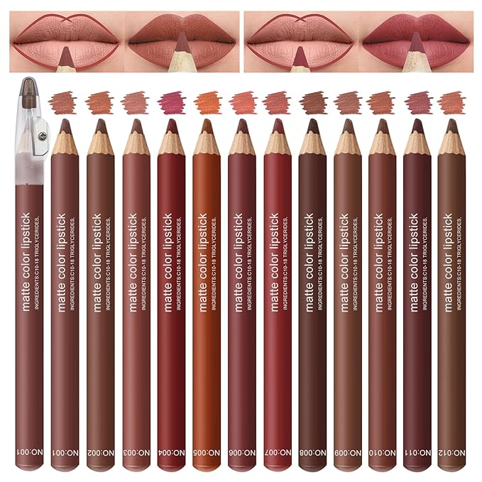 12 Colors Lip Liner Set Lip Liner Pencil Natural Nude Brown Matte Lip Liner Long Lasting Smooth Lip Pencil for Daily Lip Makeup