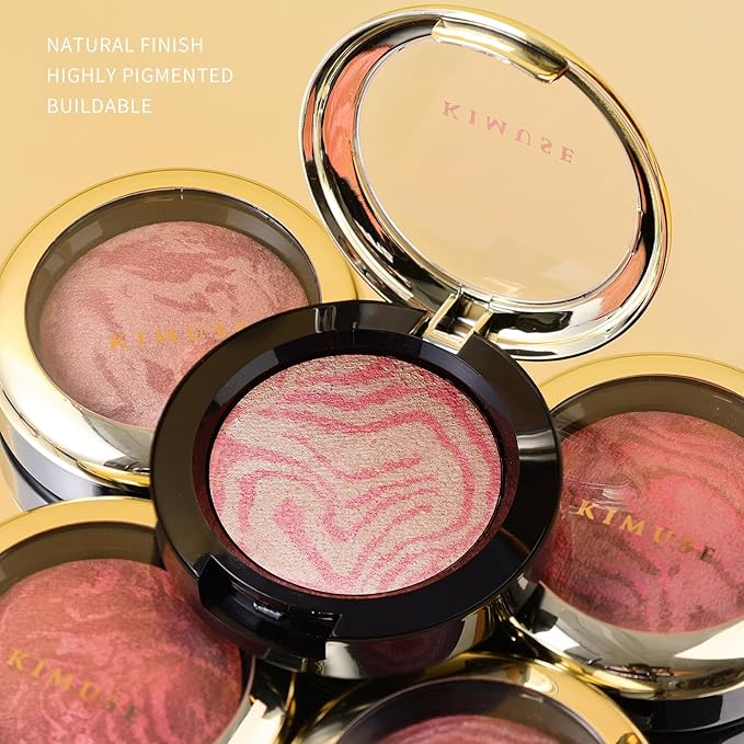 KIMUSE Baked Blush, Lighting Glow Marbleized Blush Powder Face