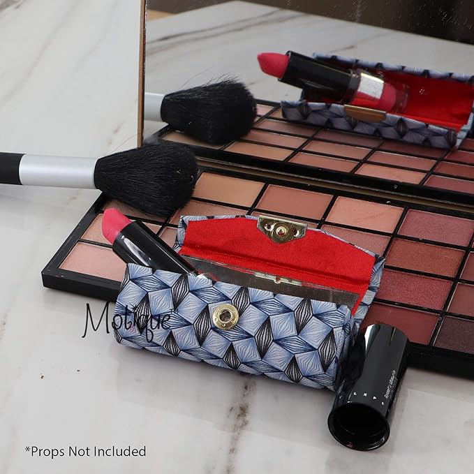 Motique Accessories Diamond Pattererned Fabric Lipstick Case with Mirror for Purse-Blue