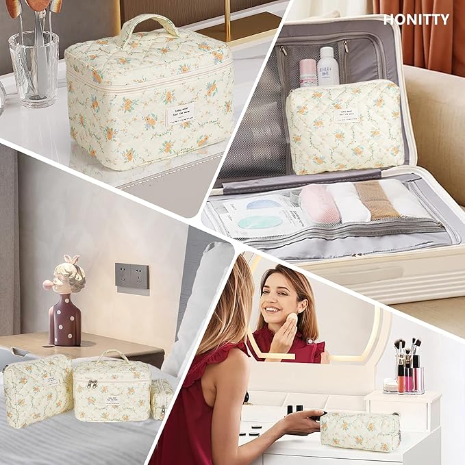 Makeup bag, quilted makeup bag,large