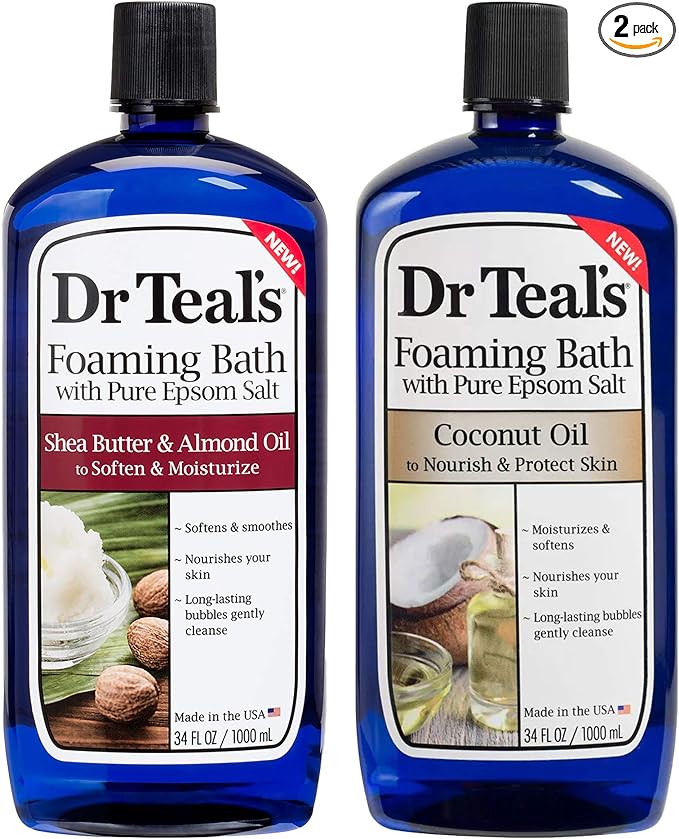 Dr Teal's Foaming Bath Variety Gift Set (2 Pack, 34oz Ea) - Soften & Moisturize Shea Butter & Almond Oil, Nourish & Protect Coconut Oil - Essential Oils Blended with Pure Epsom Salt - at Home Spa Kit