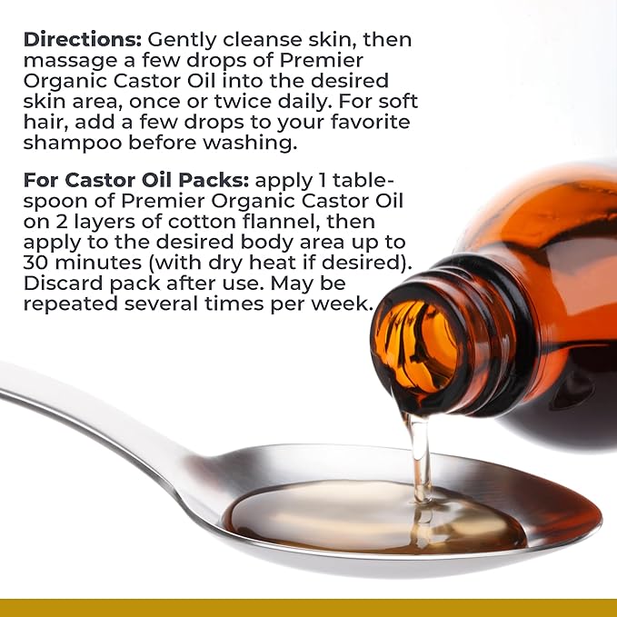 Premier Research Labs Castor Oil - Cold Pressed & Hexane-Free Castor Oil - Body Oil for Dry Skin & Hair - Castor Oil for Body Moisturizer - Pure Vegan & Non-GMO - 8 fl oz