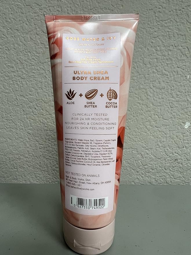 Bath and Body Works ROSE WATER & IVY Ultra Shea Body Cream 8 Ounce (2019 Limited Edition)