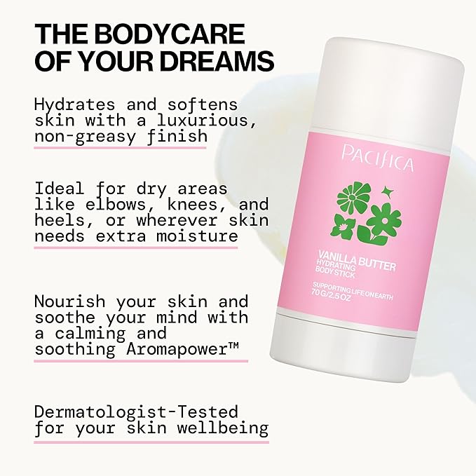 Pacifica Vanilla Butter Moisturizing Balm Stick – Solid Body Lotion for Instant Dry Skin Relief Moisture Balm, Shea Butter & Vanilla Formula Vegan & Cruelty-Free Clean Skincare 2.5 oz