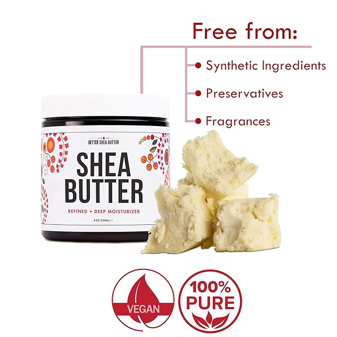 Refined Shea Butter Unscented - 100% Pure African Shea Butter for Hair & Dry Skin - Soap Base - Face & Body Moisturizer, for DIY Whipped Body Butter & Lip Balm 8 oz Jar