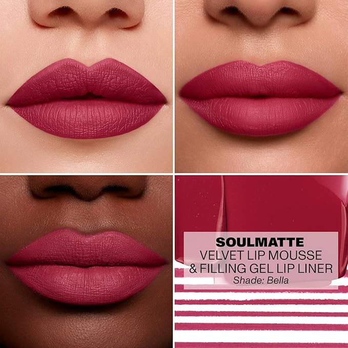 Morphe Soulmatte Velvet Lip Mousse Matte Lipstick - Air-Whipped, Soft Matte Lip Makeup with Vitamin E to Hydrate, Soften and Smooth Lips - Bella (0.128 Oz)