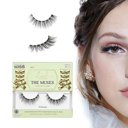KISS Lash Couture The Muses Collection False Eyelashes - Noblesse, Black, Wispy, Tapered, Refined Faux Silk, Contact Lens Friendly, Pliable Band, Comfortable, Reusable, Cruelty Free, Vegan | 1 Pair