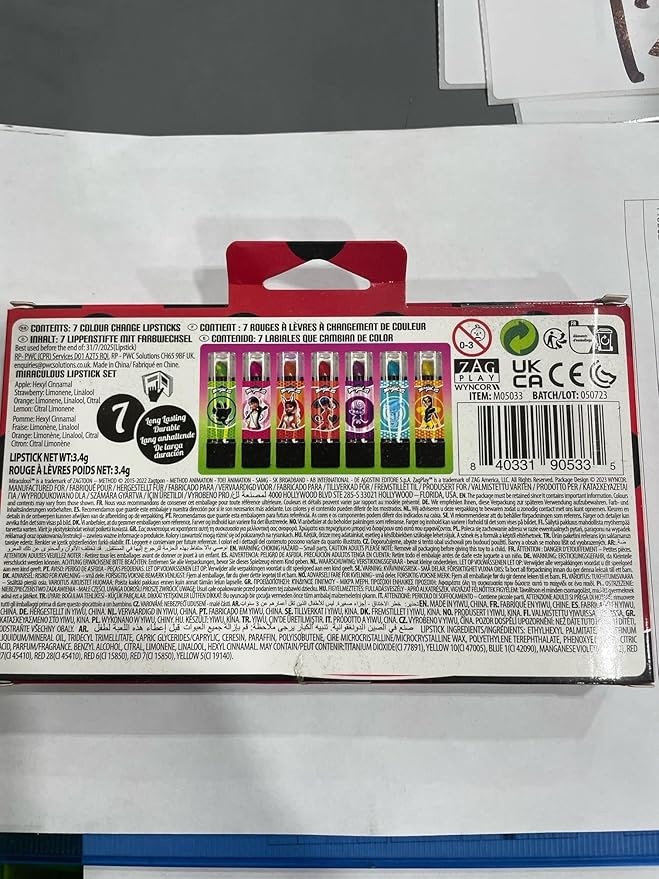 Miraculous Ladybug Cosmetic Lipstick Set - 7 Fruit Scented Color-Changing Lipsticks for Kids - Transforming Lipsticks Turn Pink - Magic Lipsticks Gift Set - Safe & Fun Makeup Kit