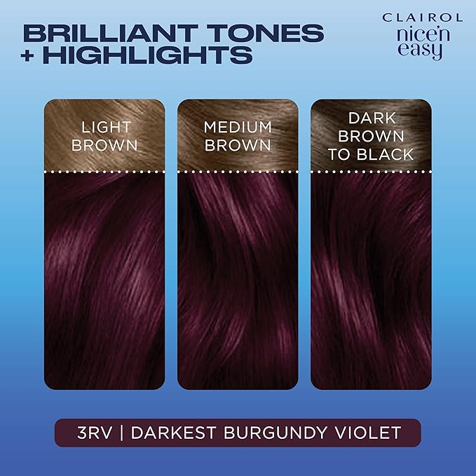 Clairol Nice'n Easy Permanent Hair Dye, 3RV Darkest Burgundy Violet Hair Color, Pack of 1