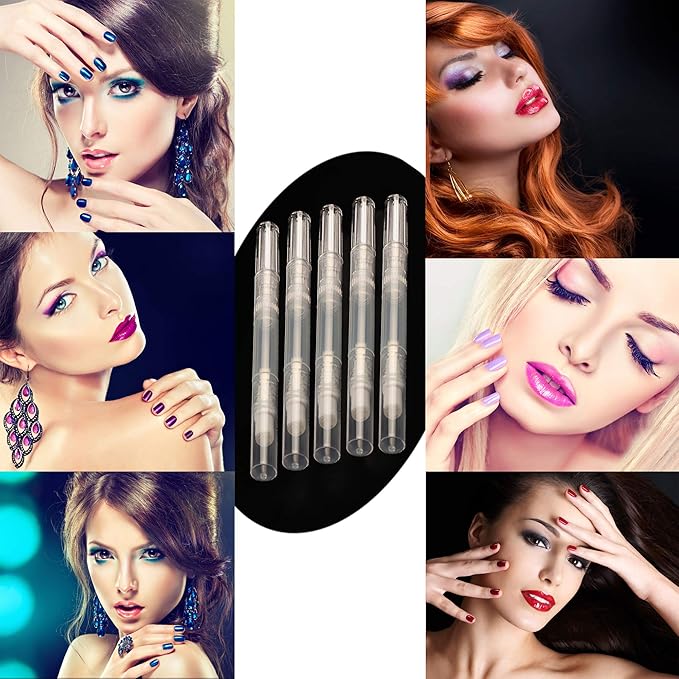 5 Pack 3 ml Transparent Twist Pens, Empty Nail Oil Pen with Brush Tip, Cosmetic Lip Gloss Container Applicators Eyelash Growth Liquid Tube (5x)