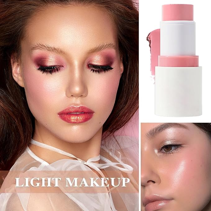 Cream Blush Stick with Brush and Makeup Sponge,Waterproof Multi Cream Makeup Stick,Lightweight,Long-lasting,2 in 1 Multi Blush for Cheeks & Lip Tint & Eyeshadow G