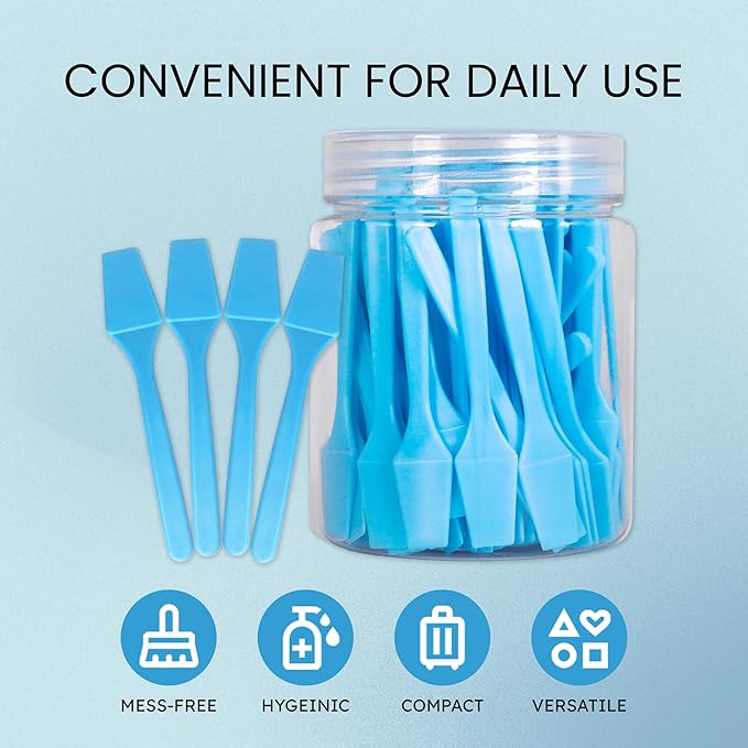 pana Brand Cosmetic Make Up Disposable Plastic 2.5Inch Spatulas Skin Care Facial Cream Mask Spatula (100 Pieces in a Container) (BLUE)