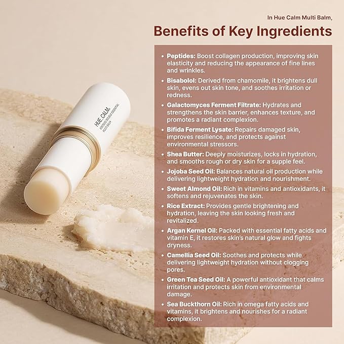 Korean Skincare Multi Balm – Hue Calm Kintsugi Double Essential Balm | Vegan Anti-Aging, Brightening & Hydrating Stick with Shea Butter & Peptides