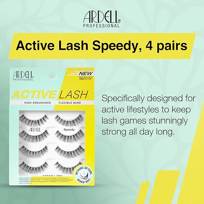 Ardell Active Lash - Speedy, False Eyelashes, Water-Resistant, Lightweight, Strip Lashes, 4 Pairs, 1-Pack