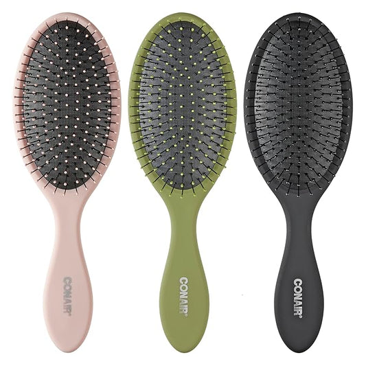 Conair Detangling Hair Brush 3PK - For wet and dry hair - curly hair brush - hair brushes for women - detangler brush - hair brushes for women - Evergreen, Blush Pink, Black Assorted