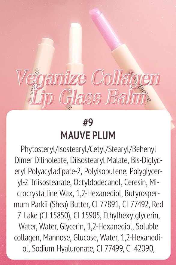 self beauty Veganize Collagen Lip Glass Balm | Hydrating Lip Balm in 9 Vibrant Colors | Moisturizing Lip Care Infused with Collagen Jelly Magic | No Animal Trial Lip Balm 0.06 oz (#9 Mauve Plum)