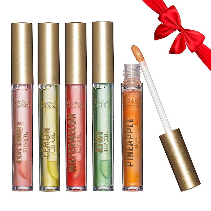 Marina and Demme 5 Piece Lip Oil Collection: Set of 5 Vibrant Lip Glosses in Travel-Friendly Tubes (2.5ml Each) for Luxurious Lip Care, Lip Oil Collection