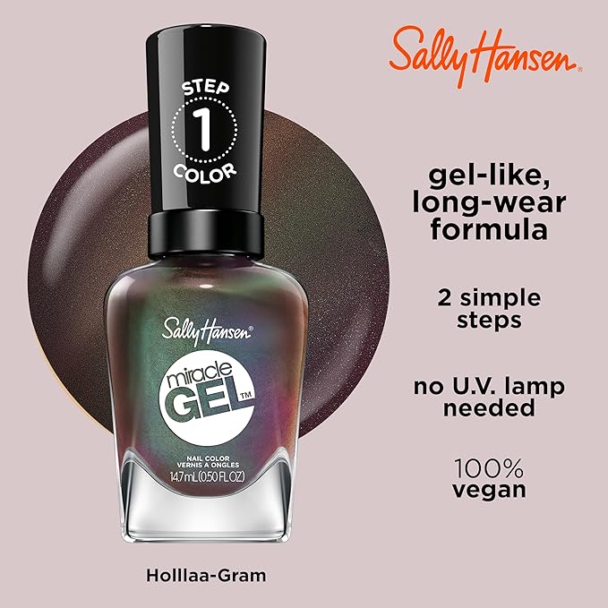 Sally Hansen Miracle Gel™, Holllaa-Gram, Long Lasting, Gel-Like Formula, No UV Lamp Needed, Brown Metallic Nail Polish (Pack of 3)