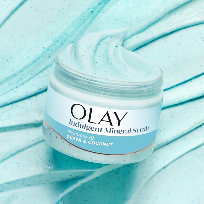 Olay Body Indulgent Mineral Scrub, Skin Exfoliating & Massaging Pearls, Nourishing Soft & Gentle Formula, Renewing BHA, Vitamin B3 Complex, Luxurious Fragrances, Coconut & Guava Scent, 11 oz
