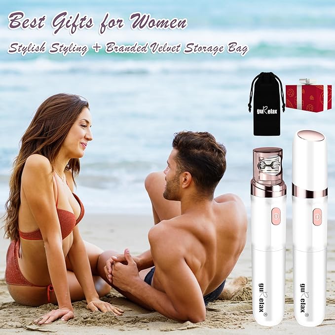 Hair Removal Epilator for Women, Gurelax Facial Epilator Hair Remover, Plucker for Face, Lip, 2-in-1 Epilation System, All Ages and Skin Types,with Brush, Pouch