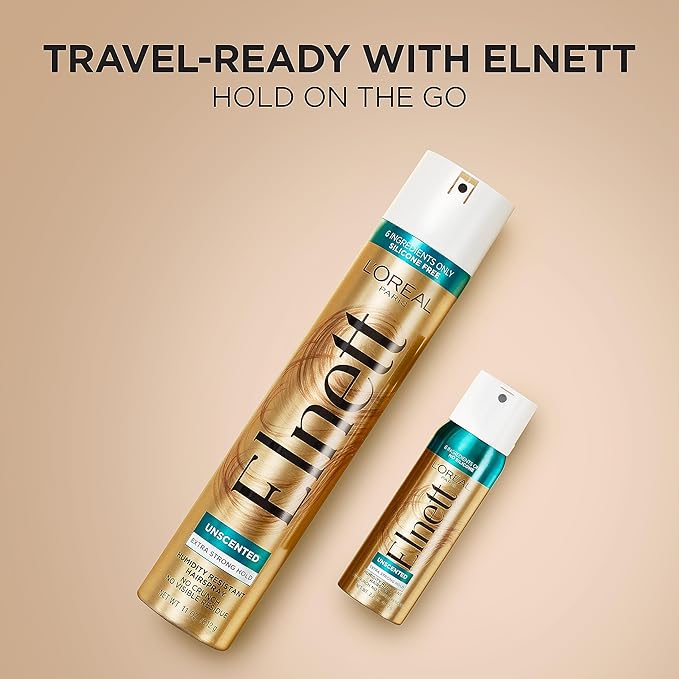 L'Oreal Paris Elnett Hair Care Elnett Satin Extra Strong Hold Hairspray - Unscented, Long Lasting + Humidity Resistant, Hair Styling Spray, 2.2 Oz