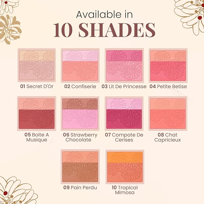 Paul & Joe Pressed Blush Palette Refill Only, Case Sold Separately, Oil-Absorbing Blush Powder, Bi-Color Face Blushes with Fitting Veil Powder, Light Beige and Light Pink, 01 Secret D'Or, 0.17 oz