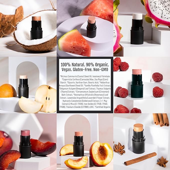 Organic Tint Tube, 100% Natural Vegan Gluten-Free Cream Highlighter Multi-Stick, Made in USA, Moscato