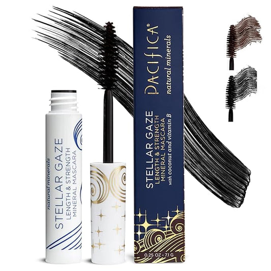 Pacifica Beauty, Stellar Gaze Length & Strength Black Mascara, For Volume and Length, Vitamin B + Coconut, Natural Lash Effect, Silicone, Sulfate & Paraben Free, Vegan and Cruelty Free