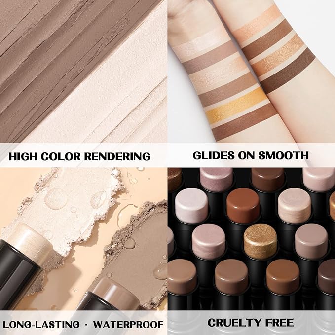 FOCALLURE 2 Pcs Mineral Cream Contour Stick,Moisturize Highlighter Illuminator Makeup,Light