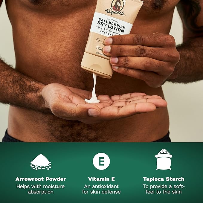 Dr. Squatch Ball Barrier Dry Lotion, No Mess Body Powder Lotion for Men, Made With Natural Ingredients - 2-Pack Wood Barrel Bourbon