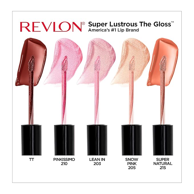 Revlon Super Lustrous The Gloss, 5 Piece Lipgloss Gift Set, Non-sticky High Shine Color in Cream & Pearl Finishes, Pack of 5, 0.75 Fl Oz