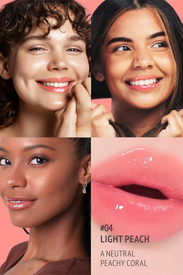 SELF BEAUTY Veganize Collagen Lip Glass Balm | Hydrating Lip Balm in 9 Vibrant Colors | Moisturizing Lip Care Infused with Collagen Jelly Magic | No Animal Trial Lip Balm 0.06 oz (#4 Light Peach)