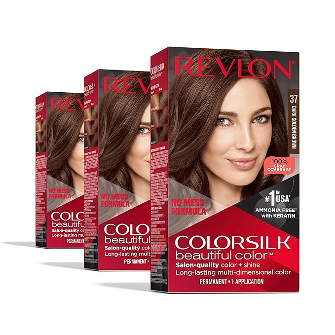 Revlon Colorsilk Beautiful Color Permanent Hair Color, (OLD VERSION) 37 Dark Golden Brown (Pack of 3)
