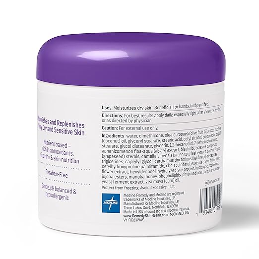 Medline Remedy Specialized Skin Cream, Fragrance-Free (16 oz), 1.5% Dimethicone, Nourishing Moisturizer for Dry Skin, Sulfate-Free, Paraben-free, Hypoallergenic Body Cream, Daily Lotion for Dry Skin