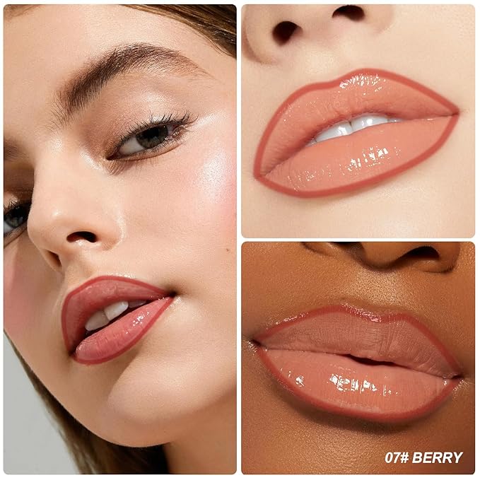 KISSIO Lip Stain Set,Peel Off Lip Liner Stain and Lip Care Oil,Transfer Proof,Long Lasting and Waterproof Lip Tint,Matte Finish,Lip Combo,07 Berry