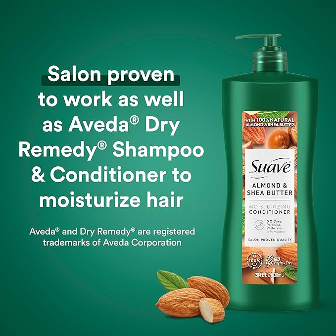 Suave Moisturizing Conditioner with 100% Natural Almond & Shea Butter, No Dyes, No Parabens, No Phthalates, 28 oz Pack of 4