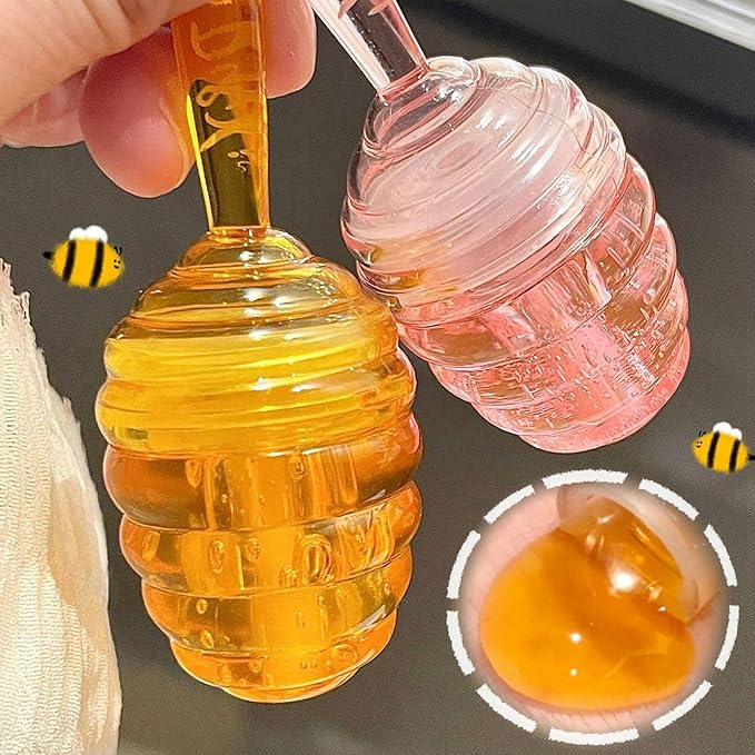 Honey Lip Oil Set, 2pcs Moisturizing Cute Lip Gloss Gift Set, Jelly Honey Lip Oil Gloss, Colorless Lip Care Oils For Very Dry Lips, Plumping & Hydrating Lip Glow Oil Lip Care Products