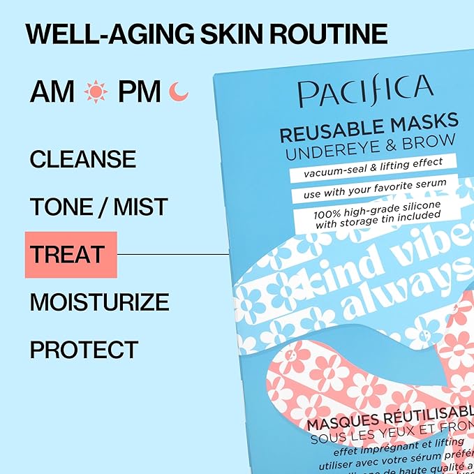 Pacifica Reusable Mask Set – Silicone Undereye & Brow Mask Set for Forehead & Under Eye, Anti-Wrinkle, Firming, Pair with Serum, Vegan & Cruelty-Free, 3 Pieces