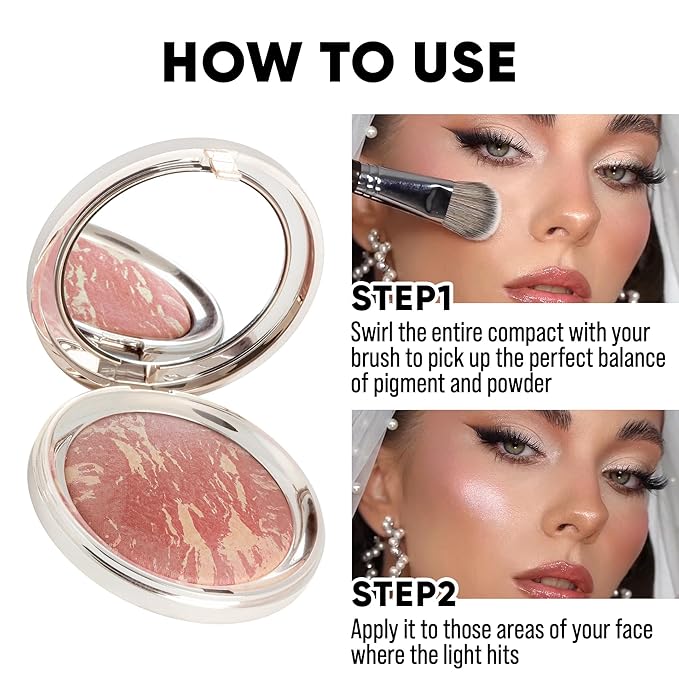 Baked PRO Blush. Brighten Lighting Highly Glow Marbleized Blush. Lightweight Shimmery Satin Face Makeup. Cruelty-Free. Shape, Contour & Highlight Face (B2)