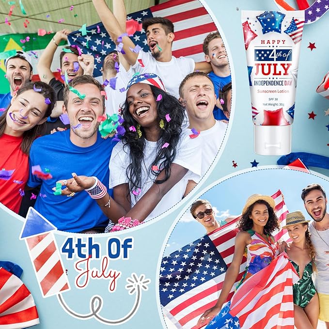 24 Pcs 4th of July Party Supplies Bulk Spf 30 Mini Sunscreen for Summer Independence Day Party 1oz Travel Size Thank You Gifts for Patriotic Favors Supplies
