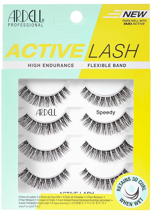 Ardell Active Lash - Speedy, False Eyelashes, Water-Resistant, Lightweight, Strip Lashes, 4 Pairs, 1-Pack