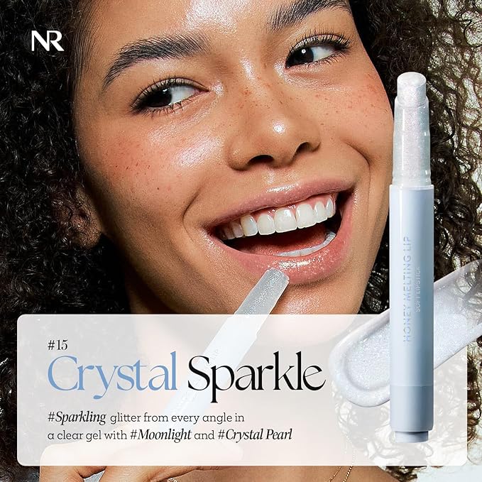 Nature Republic HONEY MELTING LIP GLITTER & PLUMPING (15 CRYSTAL SPARKLE) SOFT LIP STICK Hydrating&Moisturizing clear Gloss,Volumizing formula & Sheer tint, Shine Glimmer Finish, korean make up