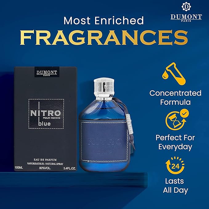 Nitro Blue Eau De Parfum - Uplifting Floral & Woody Fragrance - 3.4 Fl Oz