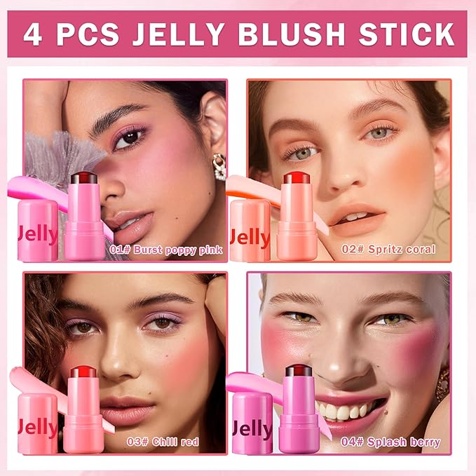 4PCS Cooling Water Jelly Tint Blush Stick for Cruelty Free