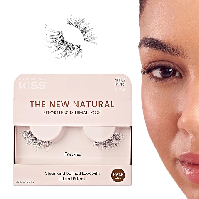 KISS The New Natural Effortless Minimal Look False Eyelashes 12mm, Half Strip Lash Single Pack, NNH02, 1 Pair
