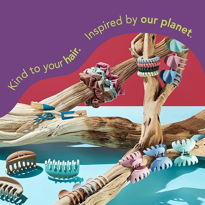 Planet Goody Plant-Based Heritage Claw Clips, Medium, Extra Strong, Bright Colors, Pink, Periwinkle, Green, And Black, 4 Count