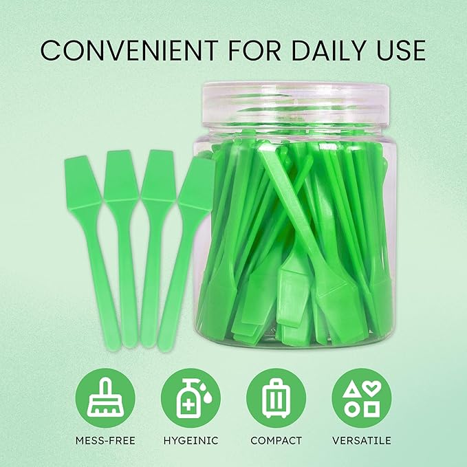 Pana 100pcs Cosmetic Make Up Disposable Plastic 2.5" Spatulas Skin Care Facial Cream Mask Spatula (100 Pieces in a Container) (APPLE GREEN)