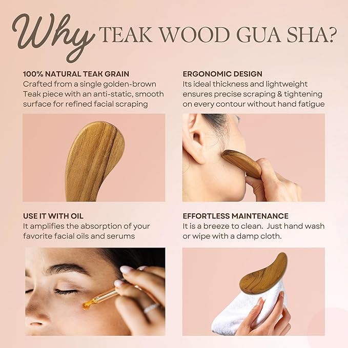 Teak Wood Gua Sha Facial Tool Anti-Aging